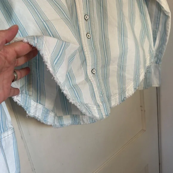 We The Free Button Down Striped Light Blue White Kelia Trapeze Boho Shirt Medium - Picture 13 of 16